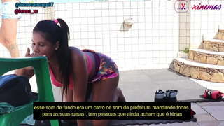 Csintalan Feleség tele kanos edzés után ült finom a tehetséges tejet a punci